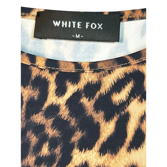 White Fox Crop Top Womens M Leopard Snug Fit Animal festival Mob Wife - Picture 6 of 11
